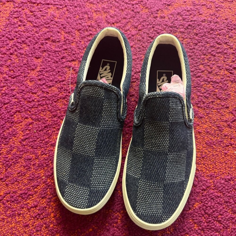 Vans Navy Blue Checkered Slip Ons Women's Size 9, Mens Size 7.5